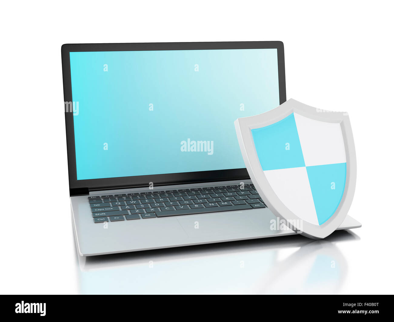 3D Laptop mit Schild. Internet-Sicherheit Stockfoto