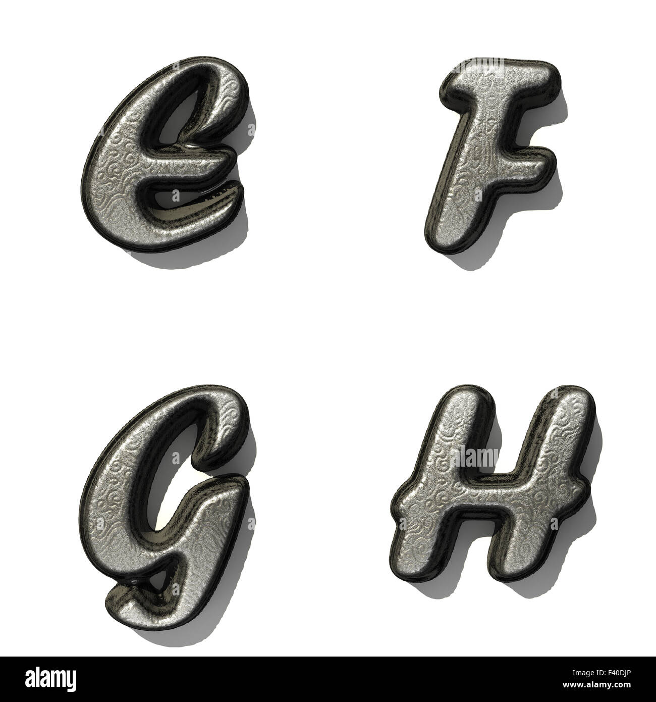 Silber Alphabet Buchstaben set mit Schatten auf weiß Stockfoto