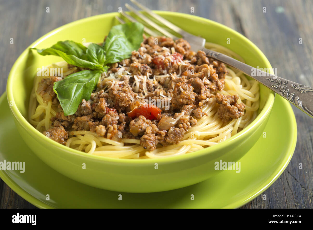 Spaghetti mit Bolognese-Sauce. Stockfoto