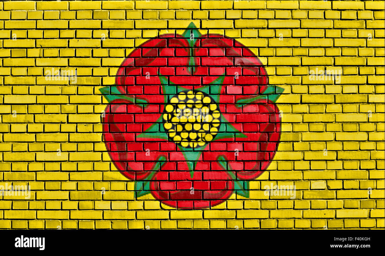 Flagge von Lancashire auf Mauer gemalt Stockfoto