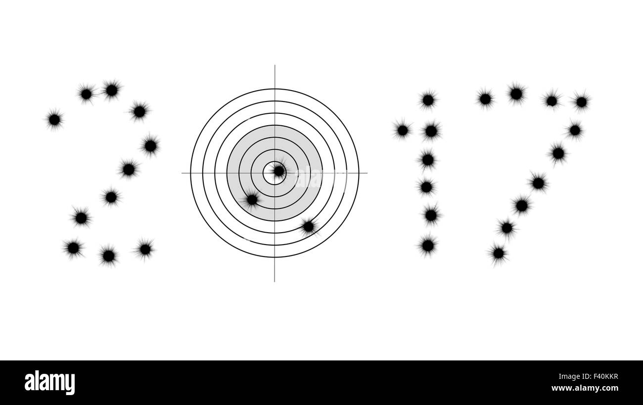Einschusslöcher und Ziel in Form von 2017 Stockfoto