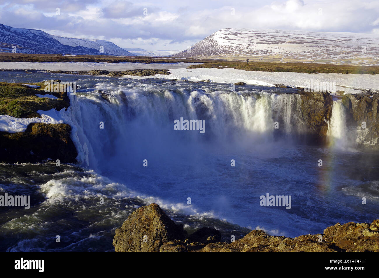 der Wasserfall Godafoss im Winter Stockfoto