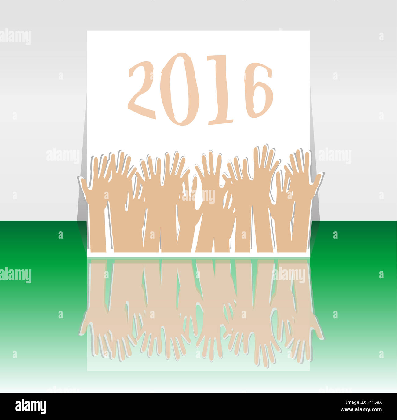 2016 und Menschen Hände Set Symbol. Die Inschrift 2016 im orientalischen Stil auf abstrakten Hintergrund Stockfoto
