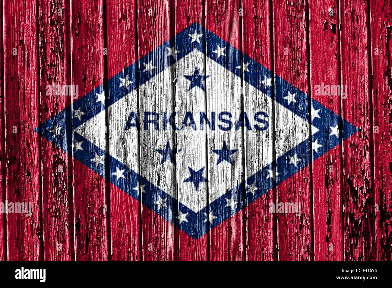 Flagge von Arkansas bemalt auf Holzrahmen Stockfoto