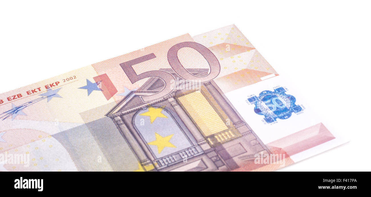 Einzigen 50-Euro-Schein. Alle auf weißem Hintergrund Stockfoto