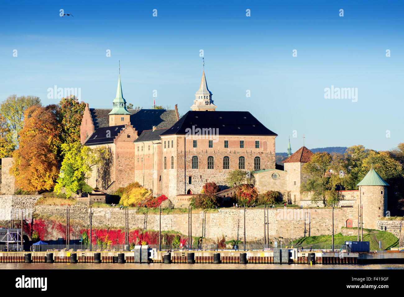 Akershus Festung am goldenen Stunden hautnah Stockfoto