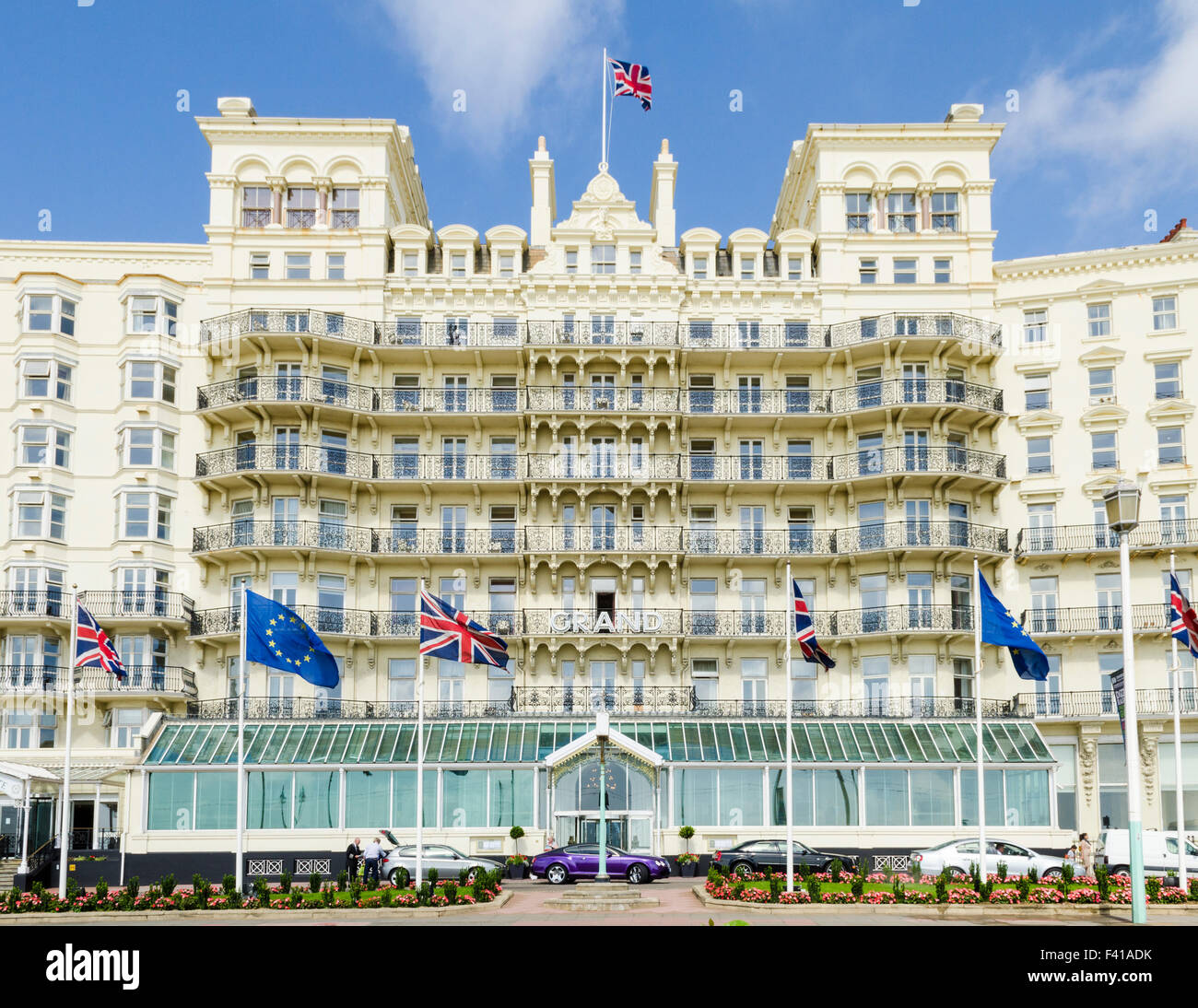 Das Grand Hotel an der Küste von Brighton und Hove, East Sussex, England. Stockfoto