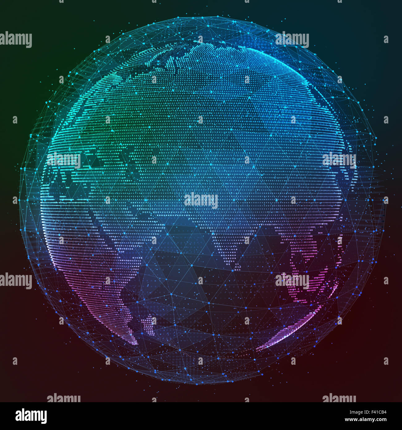 Abstrakte Darstellung Daten Netzwerkverbindung in der Earth-Karte Stockfoto