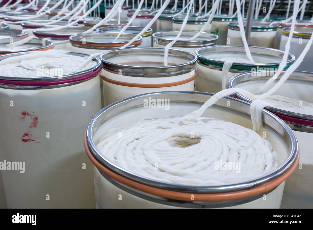 Baumwolle Spinnen Produktion Werkstatt closeup Stockfoto