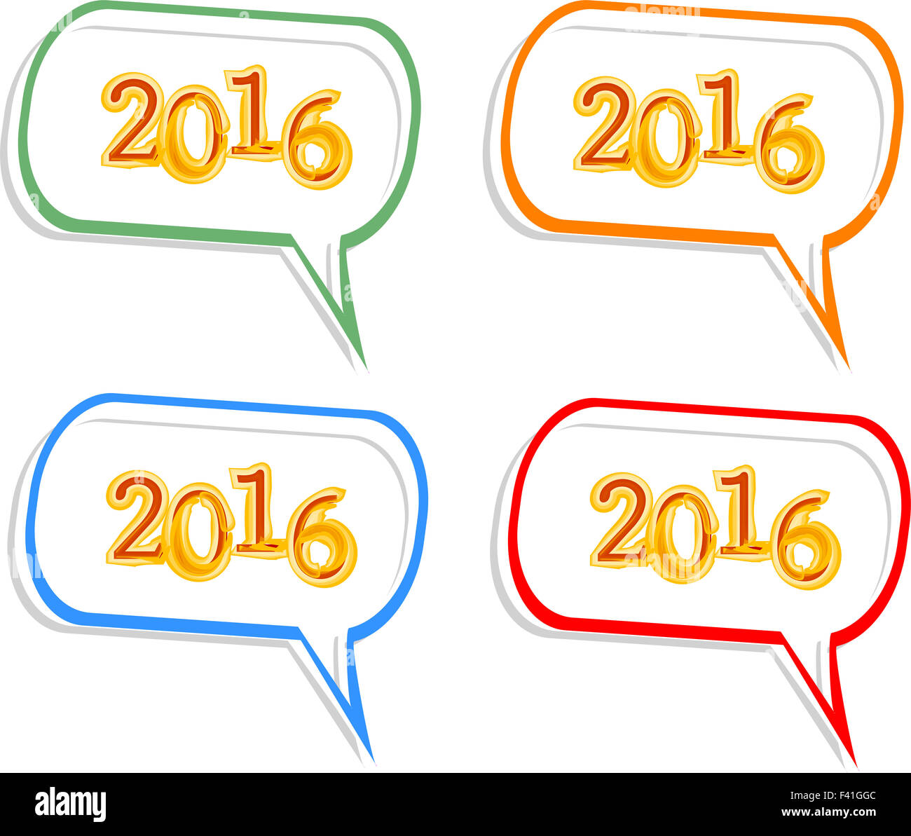 Glückliches neues Jahr 2016 kreative Grußkarte gestalten, Jahr 2016 Aufkleber set Gestaltungselement isoliert auf weiss Stockfoto