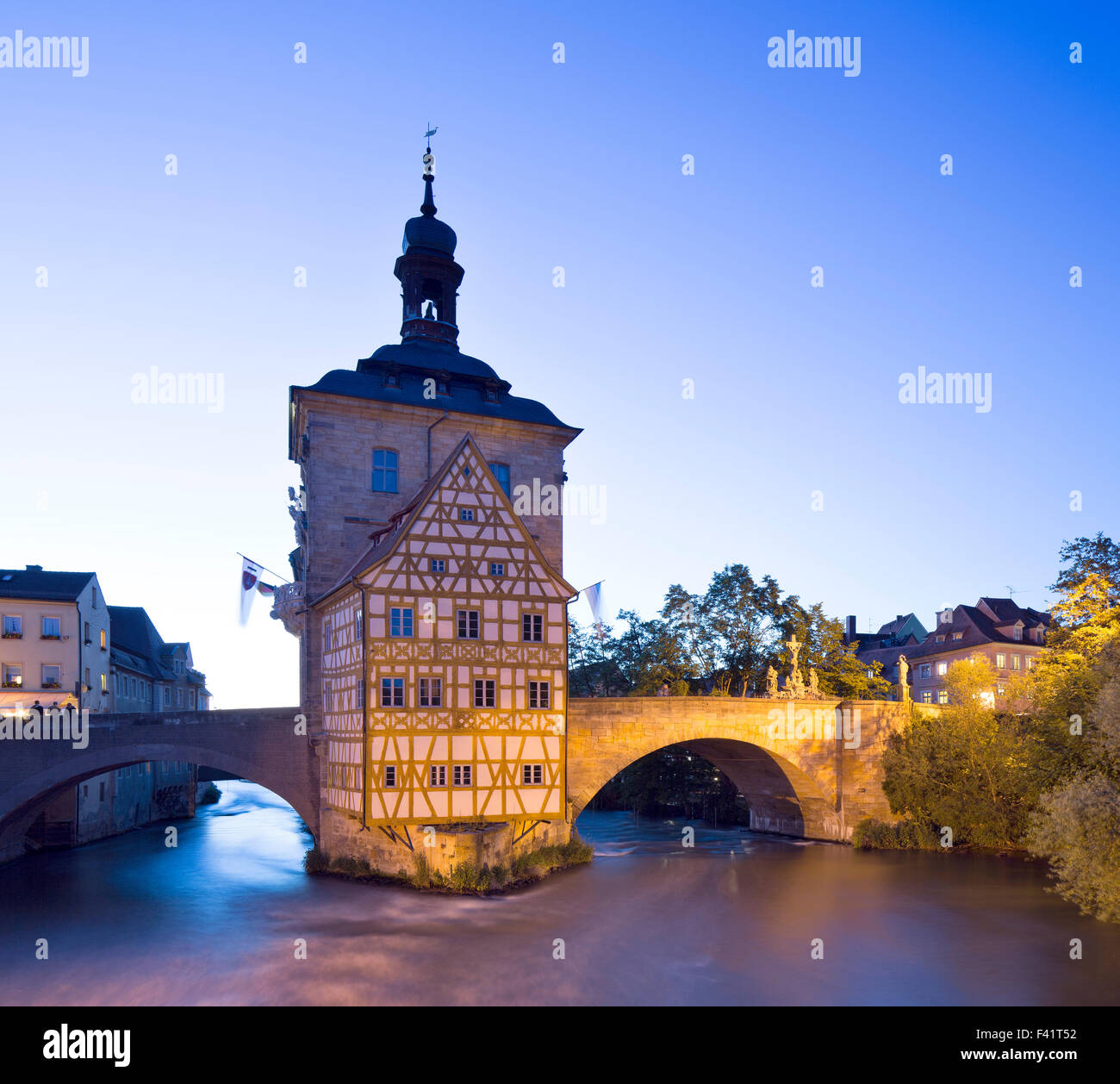 Altes Rathaus auf der Insel im Fluss Regnitz, Bamberg, Upper Franconia, Bayern, Deutschland Stockfoto