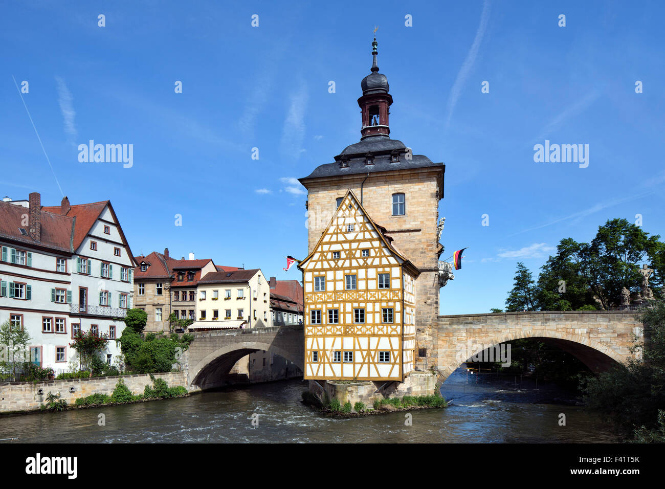 Altes Rathaus auf der Insel im Fluss Regnitz, Bamberg, Upper Franconia, Bayern, Deutschland Stockfoto