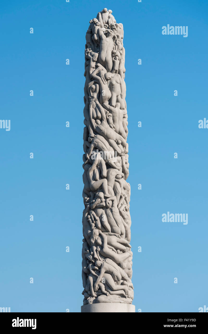 Menschlichen Granit-Monolith von Gustav Vigeland, Vigeland Skulpturenpark, Frognerparken, Frogner, Oslo, Norwegen Stockfoto