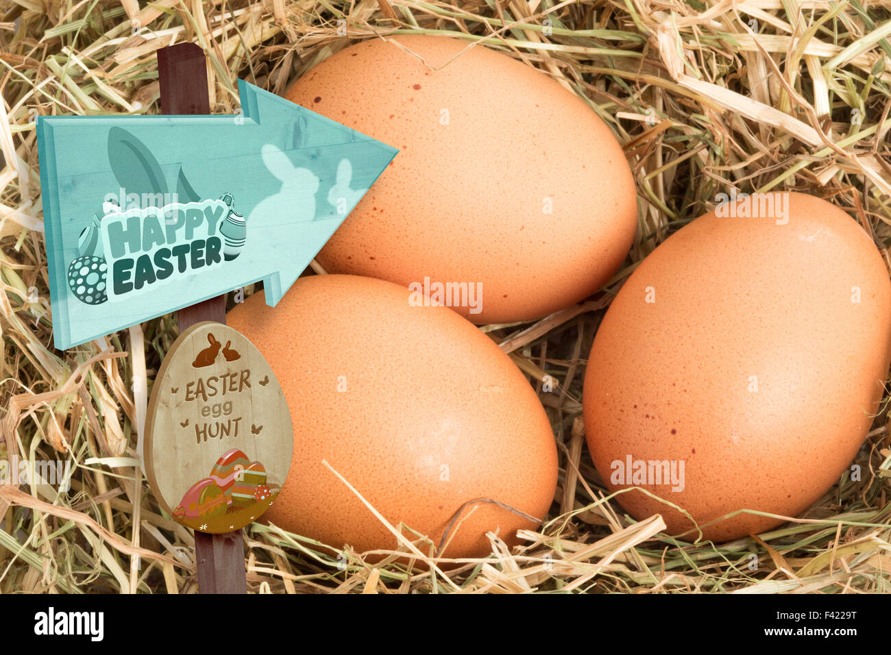 Zusammengesetztes Bild Osterei jagen Zeichen Stockfoto