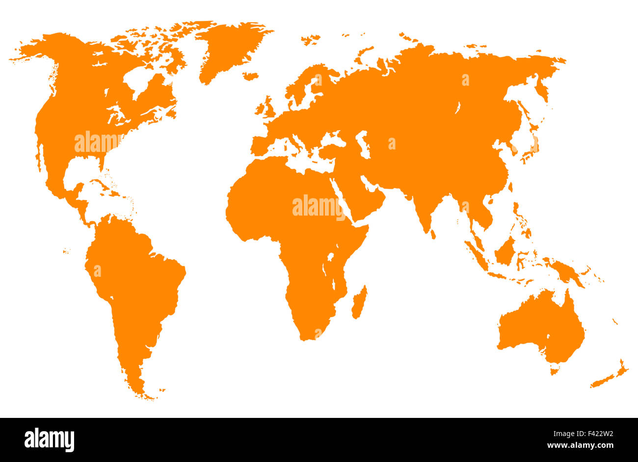 Orange Weltkarte, isoliert Stockfoto