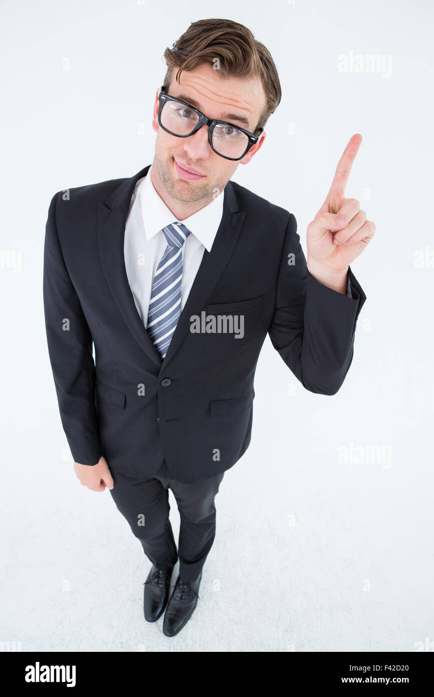 Geeky Hipster Geschäftsmann mit finger Stockfoto