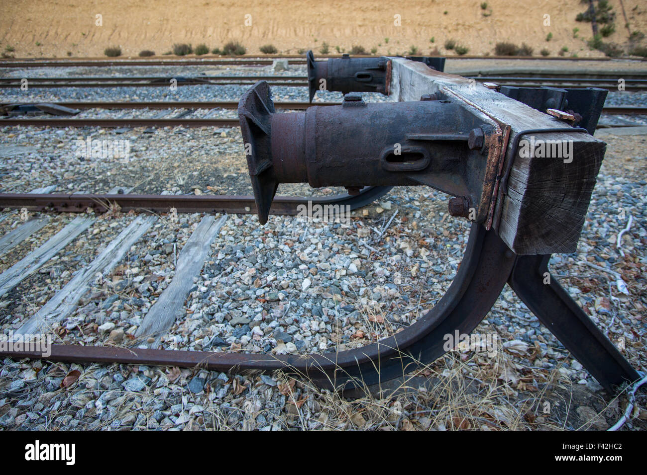Sackgasse eines Eisenbahn-Zug, Seitenansicht Stockfoto