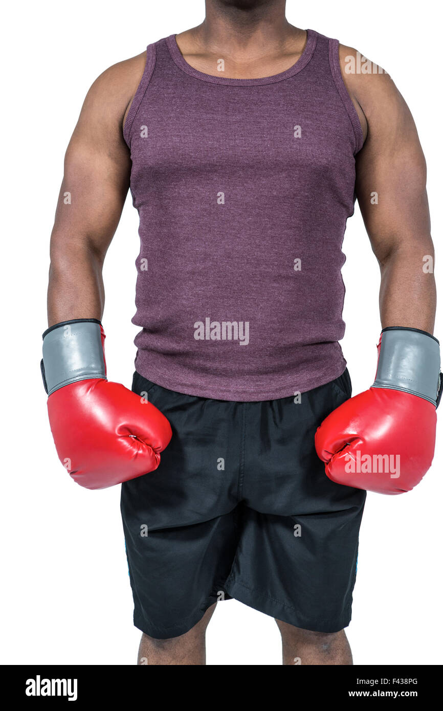 Fit Mann mit Boxhandschuhen Stockfoto