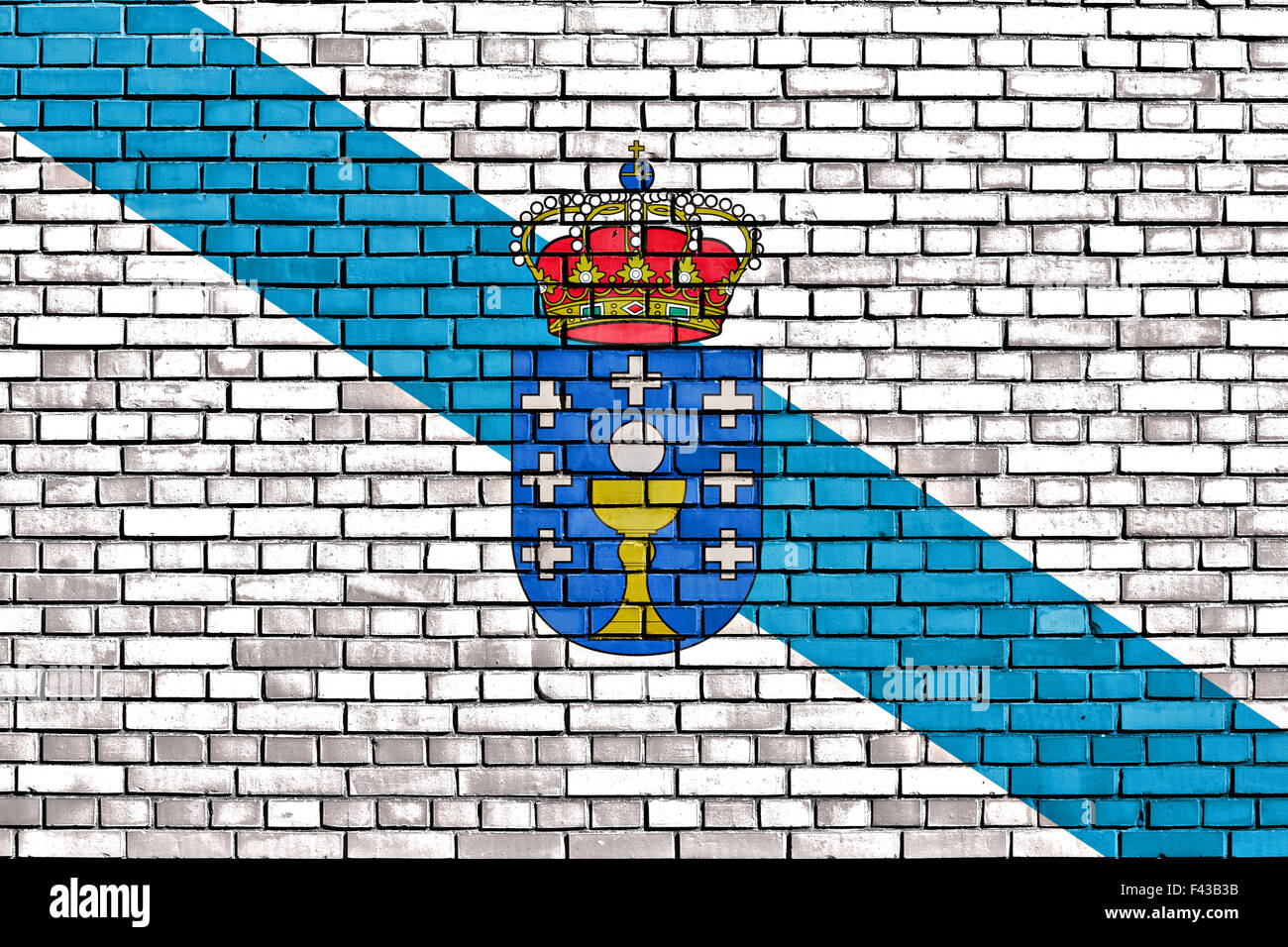 Flagge von Galizien auf Mauer gemalt Stockfoto
