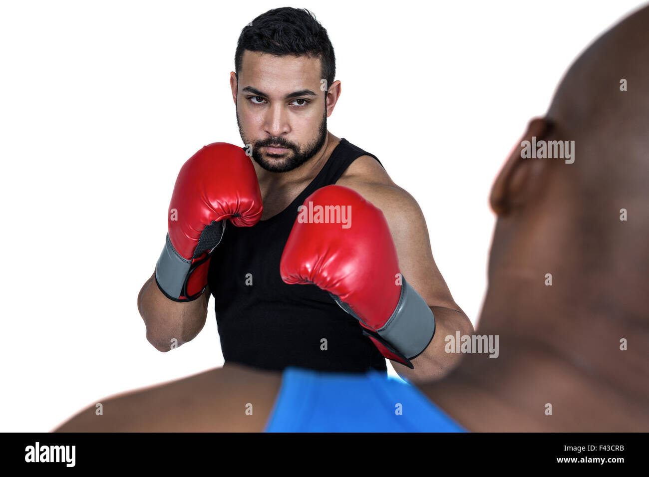 Boxtrainer mit seinem Kämpfer Stockfoto