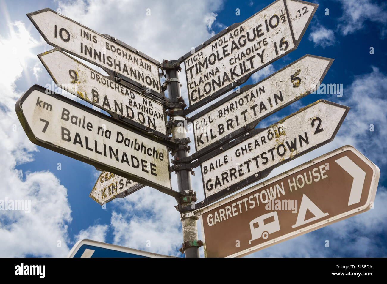 Wegweiser für Orte in Cork Irland Stockfoto