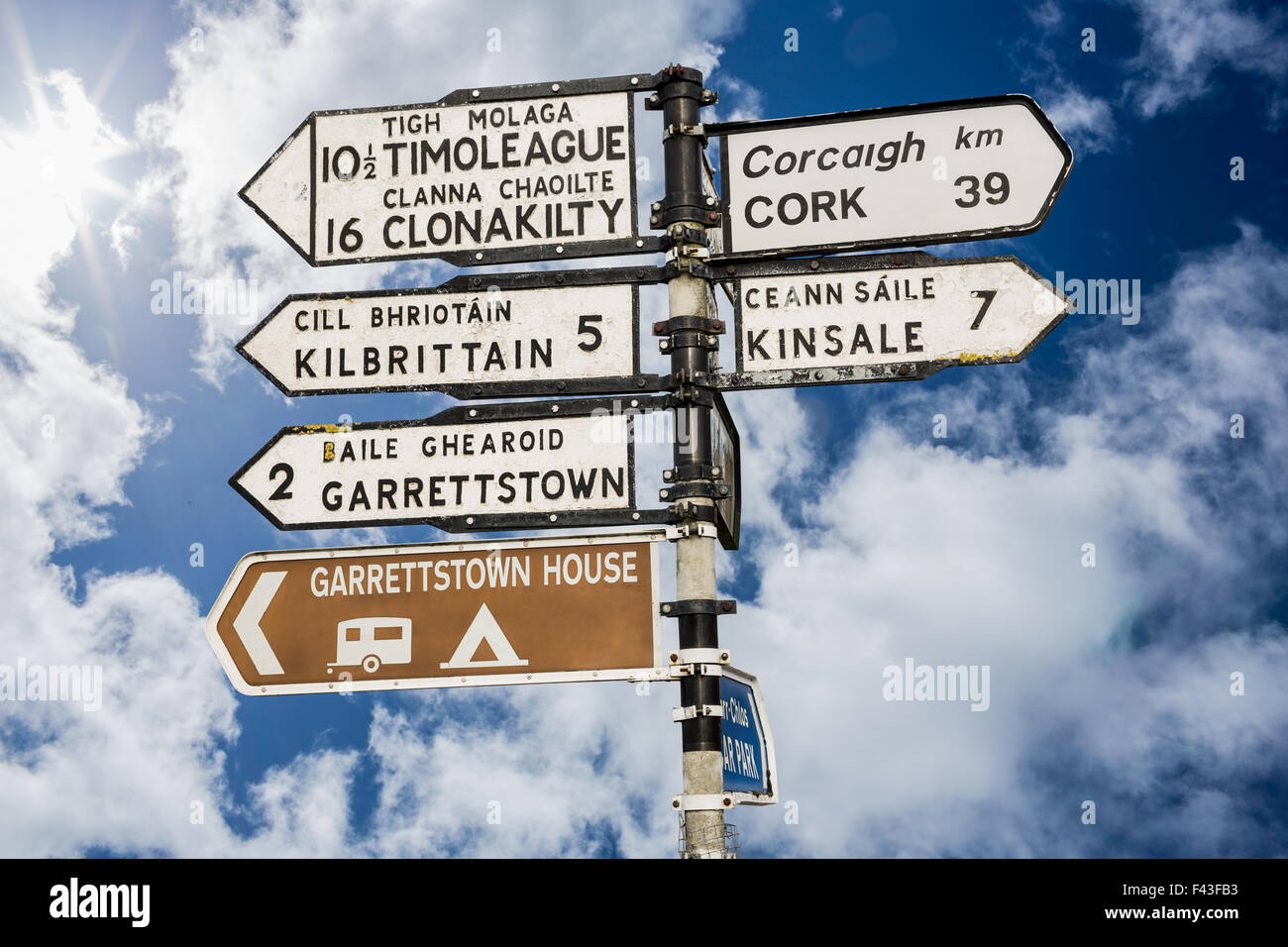 Wegweiser für Orte in Cork Irland Stockfoto