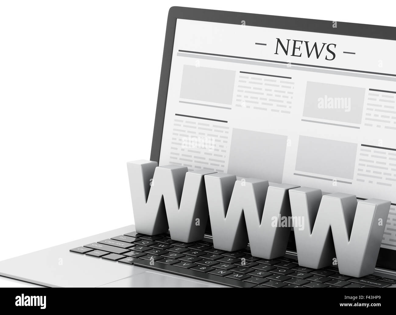 3D Laptop mit Nachrichten. Medienkonzept Stockfoto