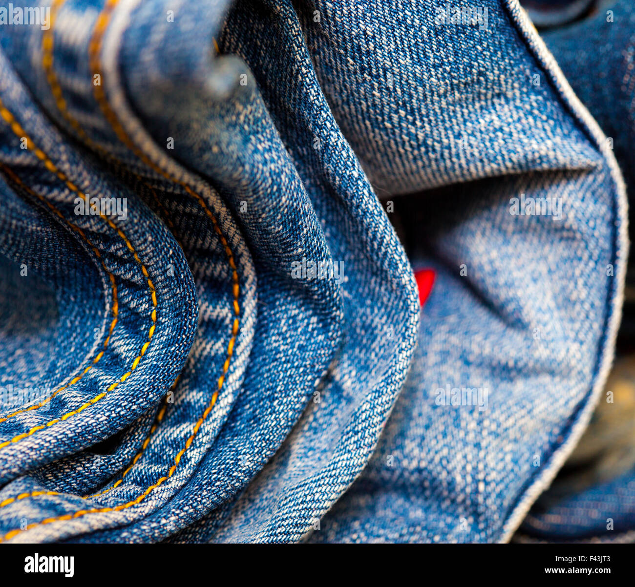 Nähte auf Blue jeans Stockfoto