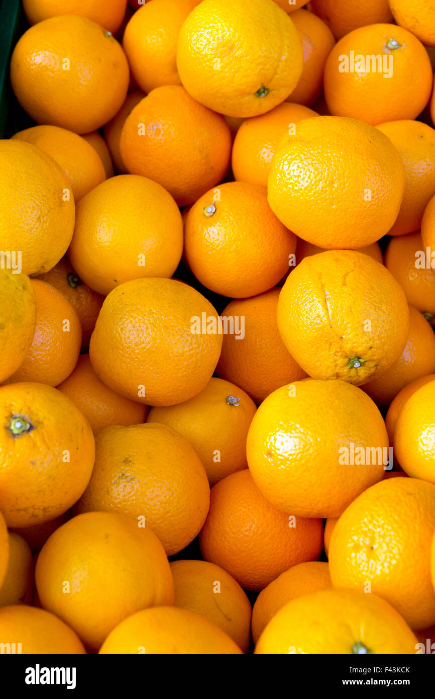 Dem Hintergrund einer frischen Clementinen auf einem Markt Stockfoto