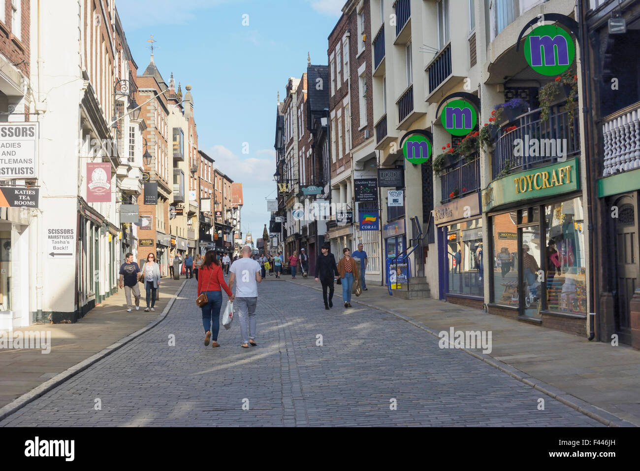 Watergate-Straße in die historische Stadt Chester. Stockfoto