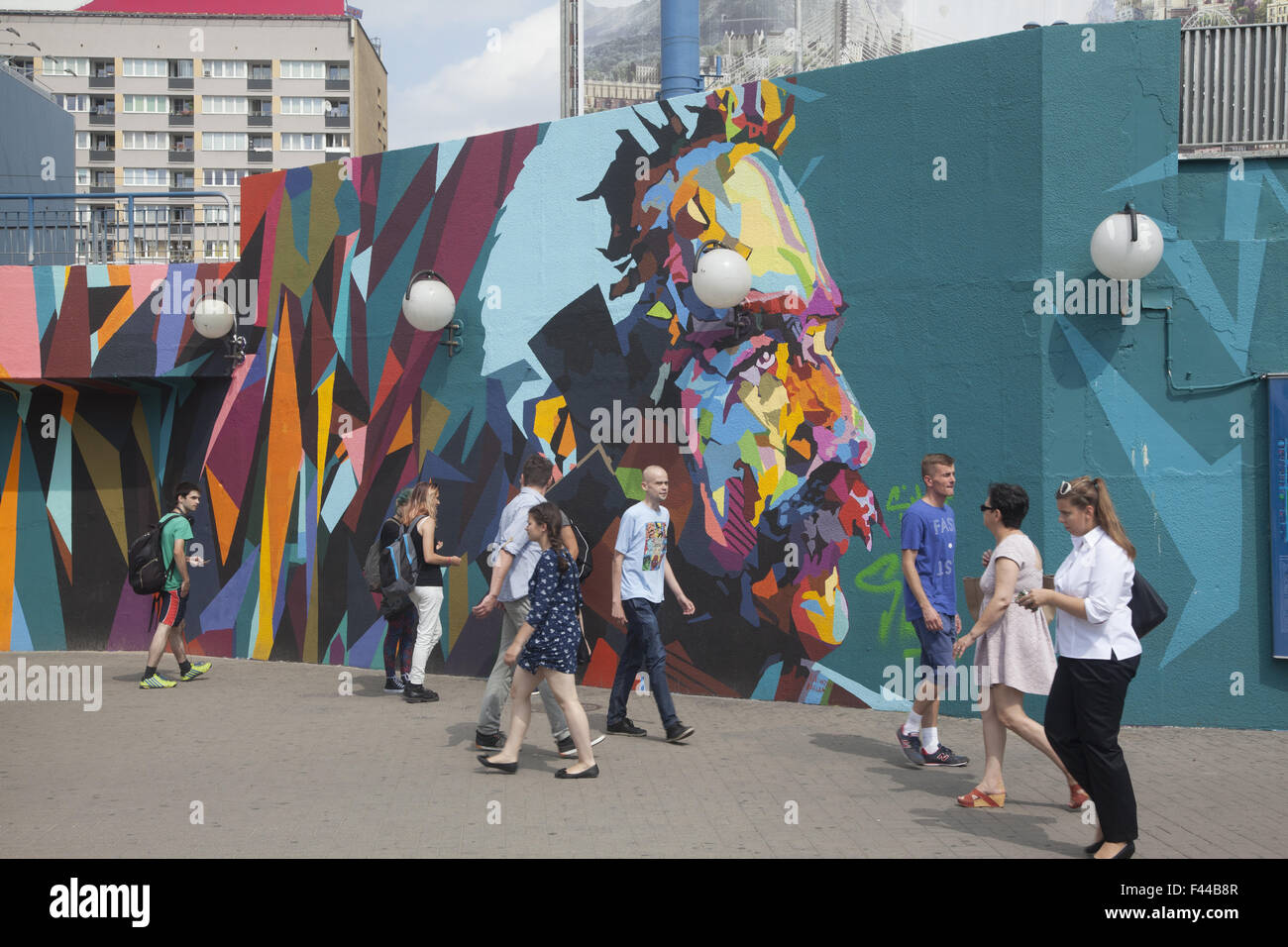 Malerei und Werbung außerhalb der zentralen Bahnhof zur Eröffnung des berühmten polnischen Patrioten Pilsudski Museum & Staatsmann. Stockfoto