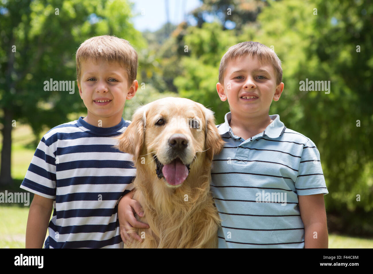 Kleine Jungs mit ihrem Hund im park Stockfoto