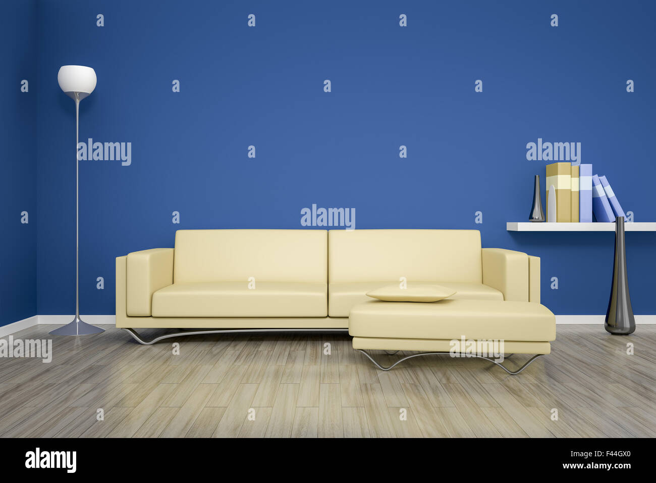 Blaues Zimmer mit einem sofa Stockfoto