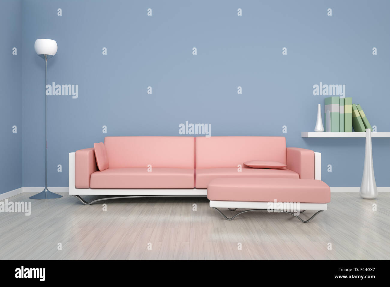 Blaues Zimmer mit einem sofa Stockfoto