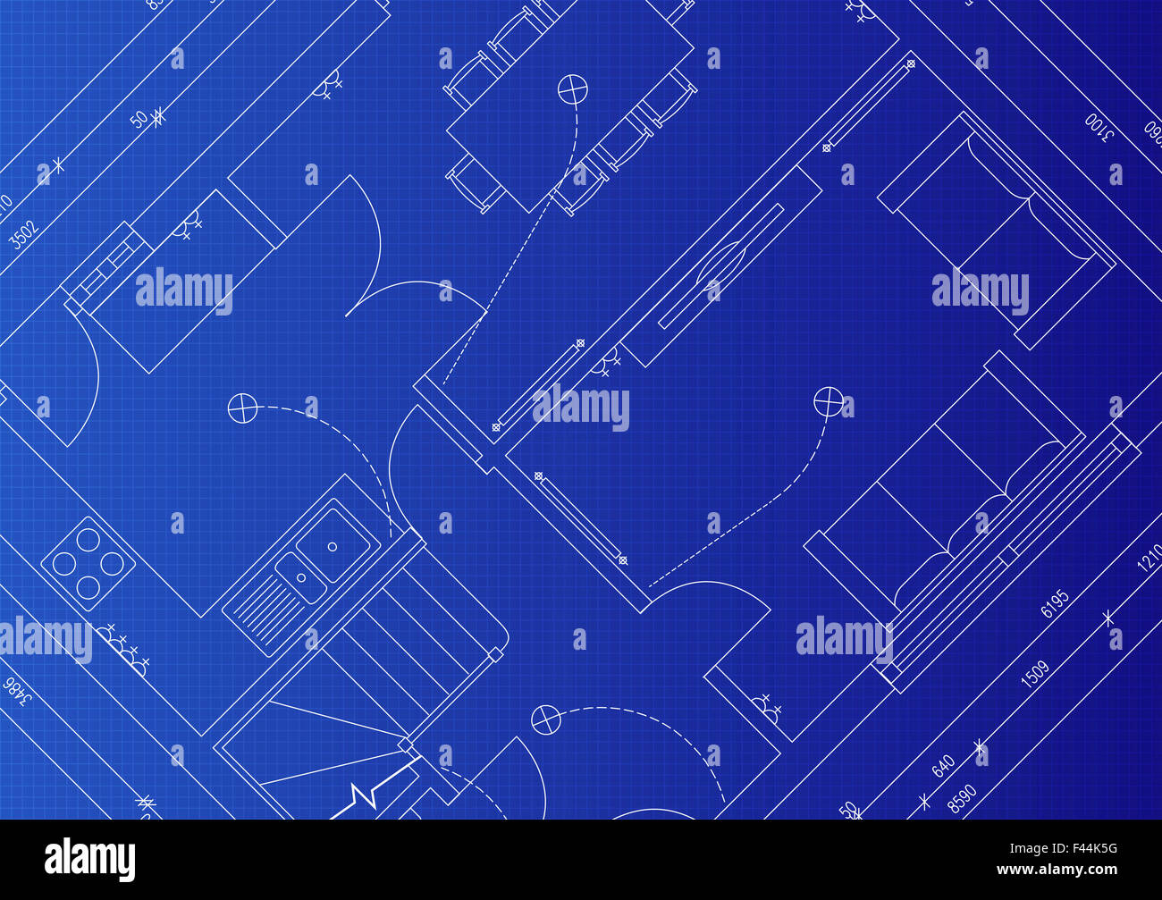 Blueprint Plan 3-Zimmer-Haus Stockfoto