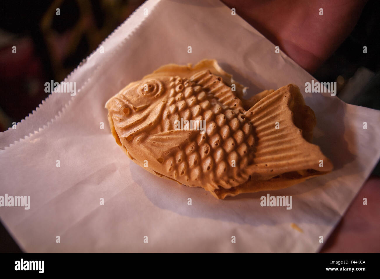 Taiyaki Tai Wafer japanische fischförmigen Fischfrikadellen gebackene Dorade gegrillt Stockfoto