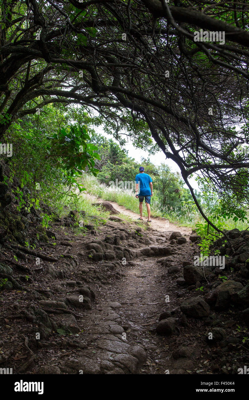 Wanderer auf dem Weg zum Akoakoa Punkt, Polulu Tal, große Insel von Hawaii, Hawaii, USA Stockfoto