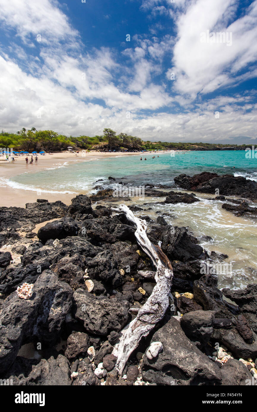 Touristen genießen Sie Strand und Meer, Hapuna Beach, Kohala Coast, Hawaii, USA Stockfoto
