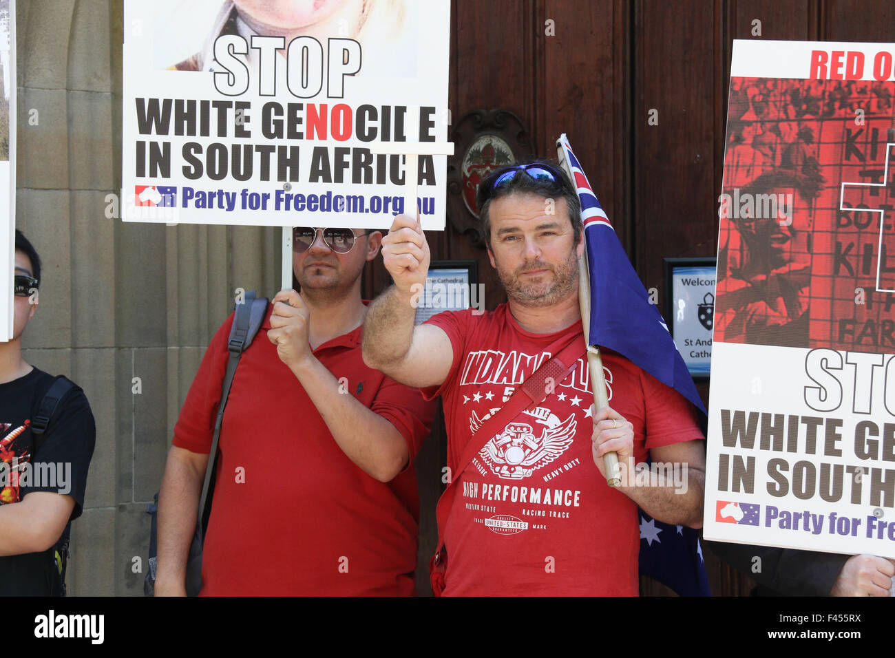 Sydney, Australien. 19. April 2016. Partei für die Freiheit organisierte eine Roter Oktober-Kundgebung gegen weiße Völkermord in Südafrika. Stockfoto