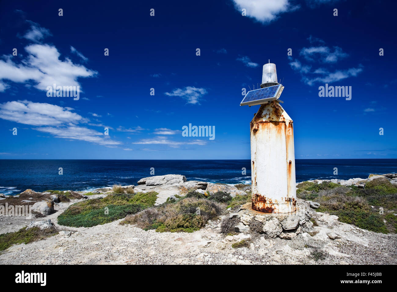 Solar betriebene Leuchtturm Stockfoto