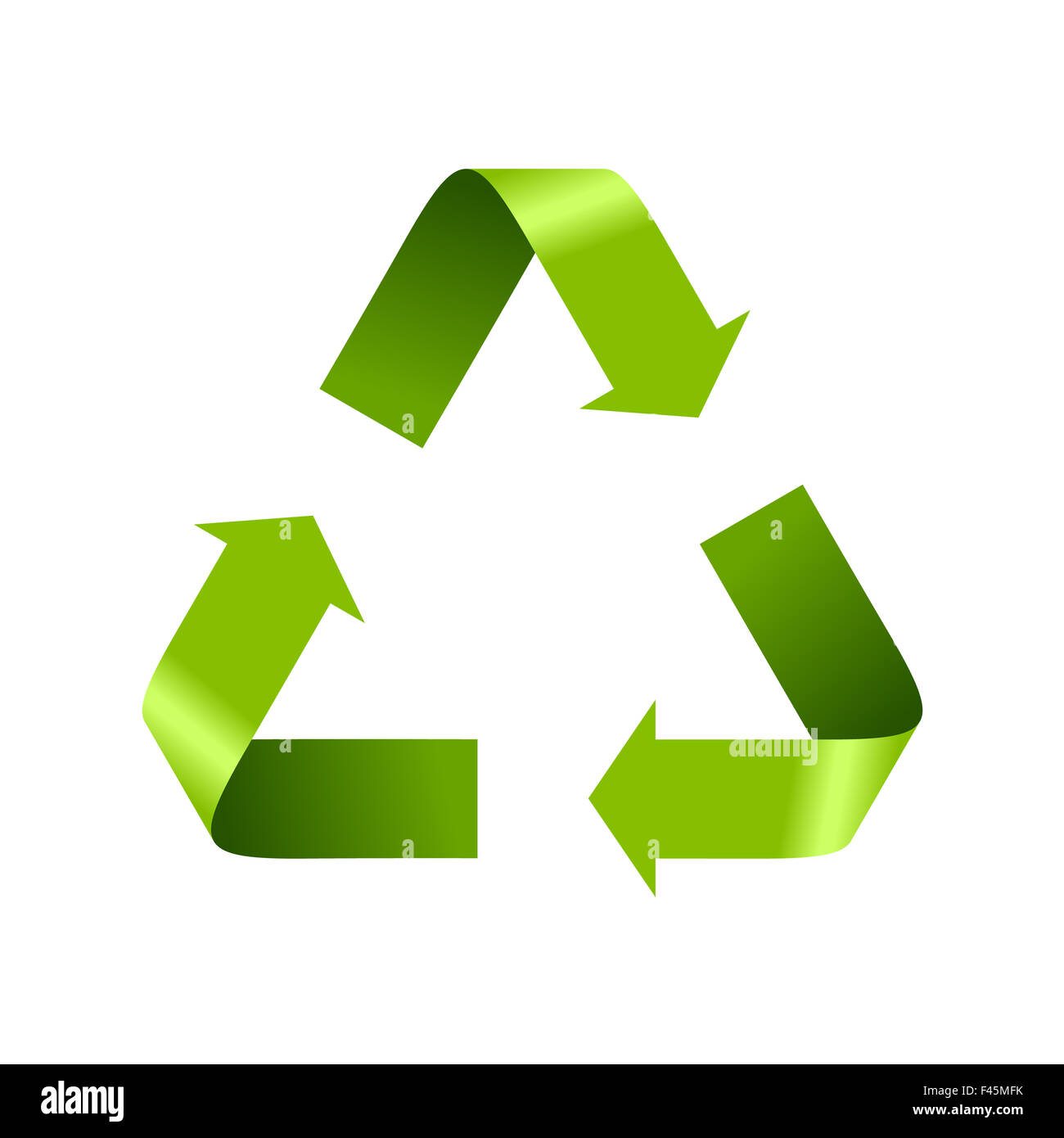 Grüne Recycling Logo Zeichen isoliert auf weiss Stockfoto