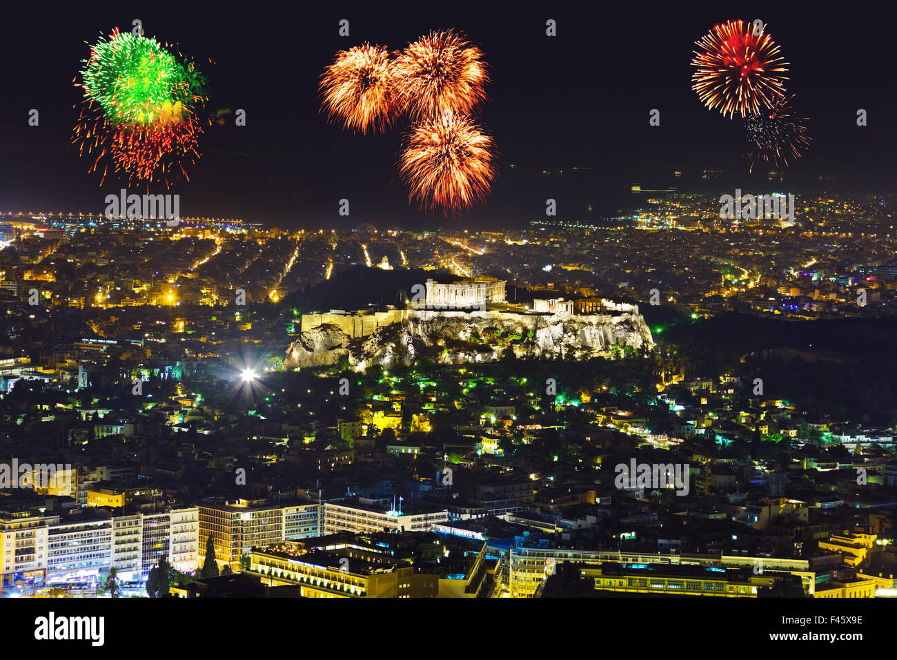 Feuerwerk in Athen Griechenland Stockfoto
