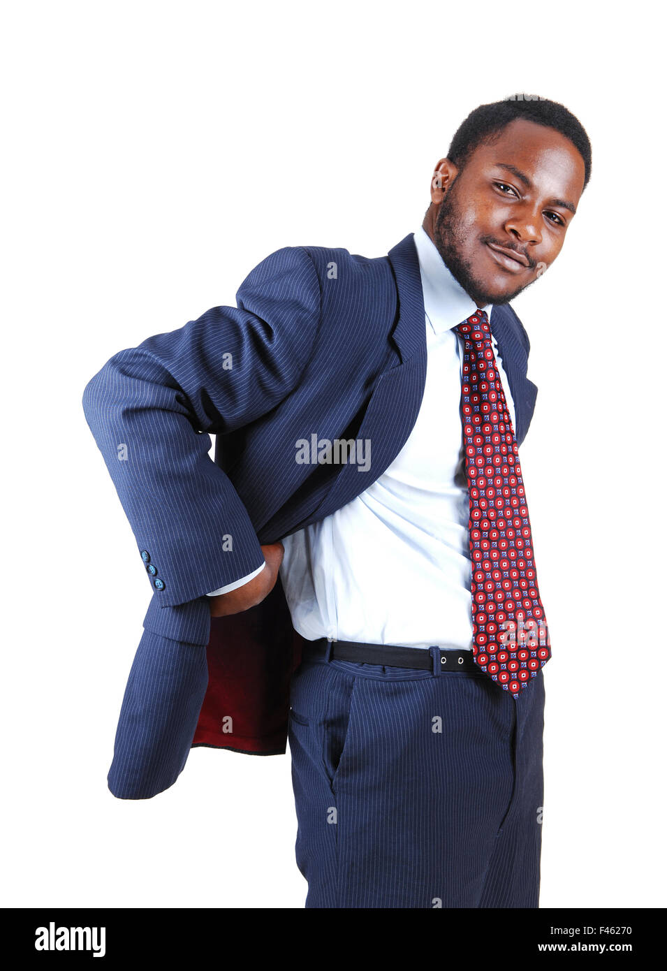 Schwarzer Mann im blauen Anzug. Stockfoto