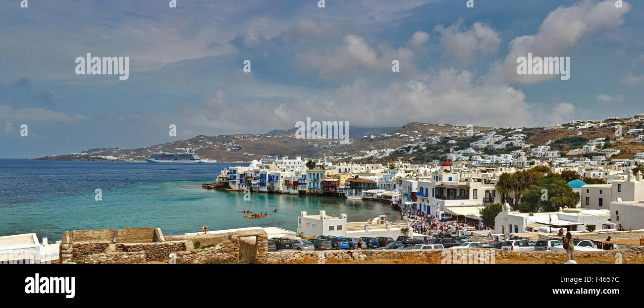 Ein Panorama-Bild von Mykonos. Stockfoto
