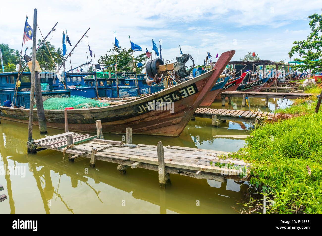 Boote-Park am Pantai Leka Steg, Johore Stockfoto