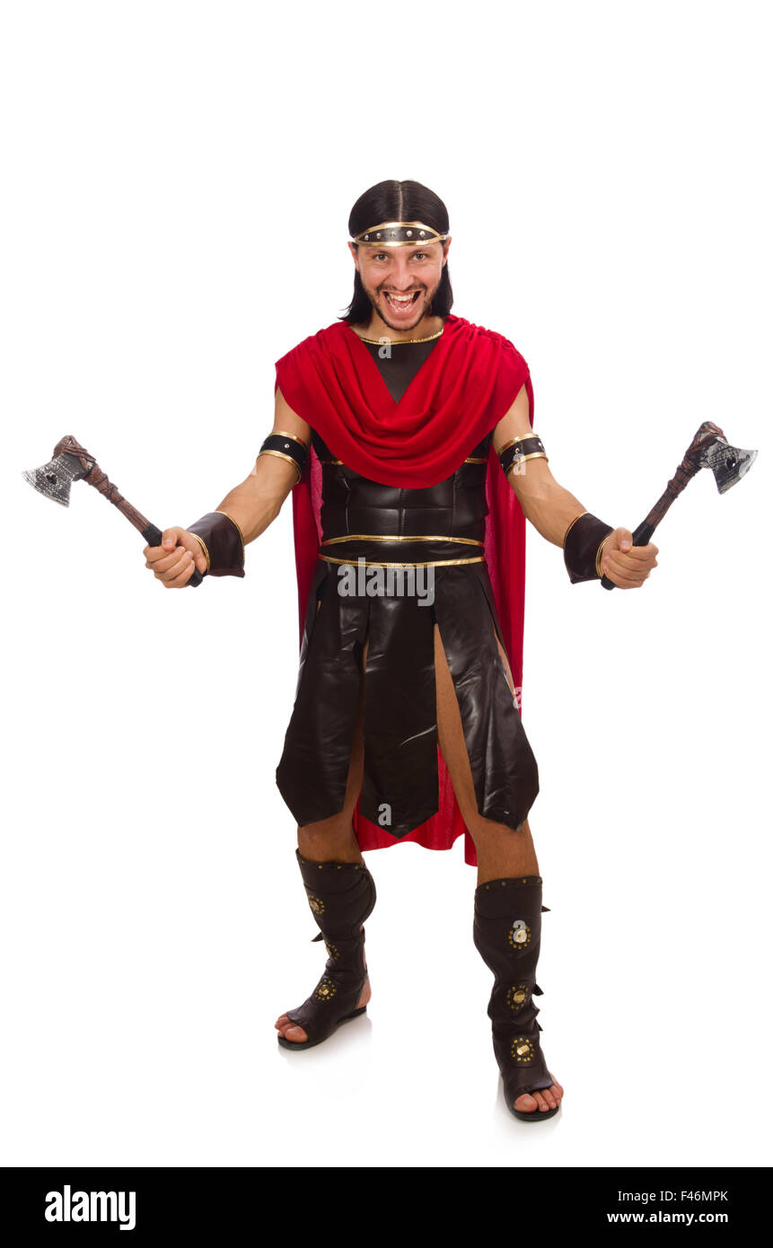 Gladiator isoliert auf weiss Stockfoto