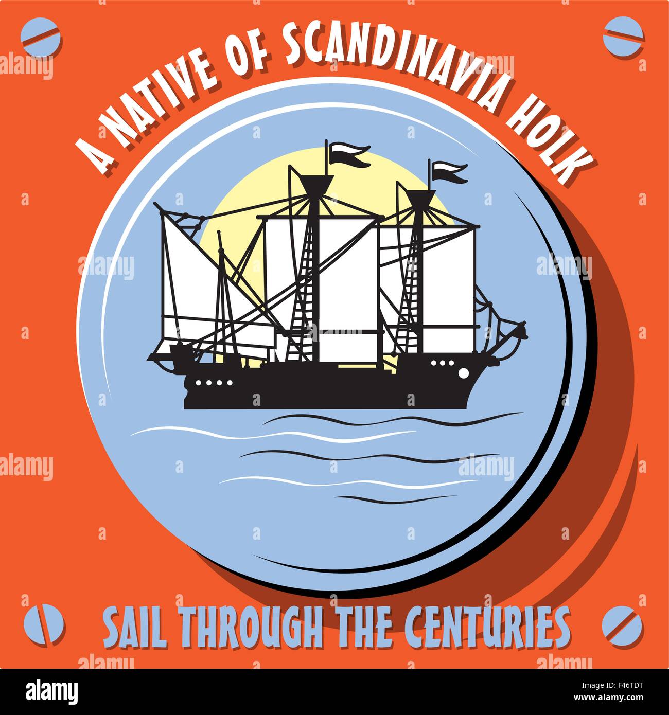 Segeln Sie durch die Jahrhunderte. Segelboot Schiff ein Eingeborener von Scandinavia Holk. Vektor-illustration Stock Vektor