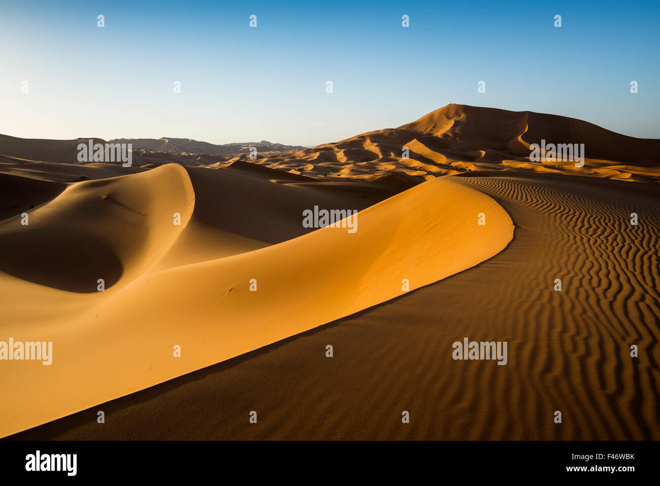 Sanddünen in Meknès-Tafilalet Region, Merzouga, Erg Chebbi, nördlichen Sahara, Marokko Stockfoto