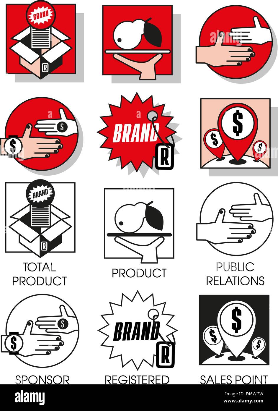 Linie Icons set mit flachen Design-Elemente von Marketing und Vertrieb von waren und Produkten. Moderne Vektor-Piktogramm-Sammlung Stock Vektor