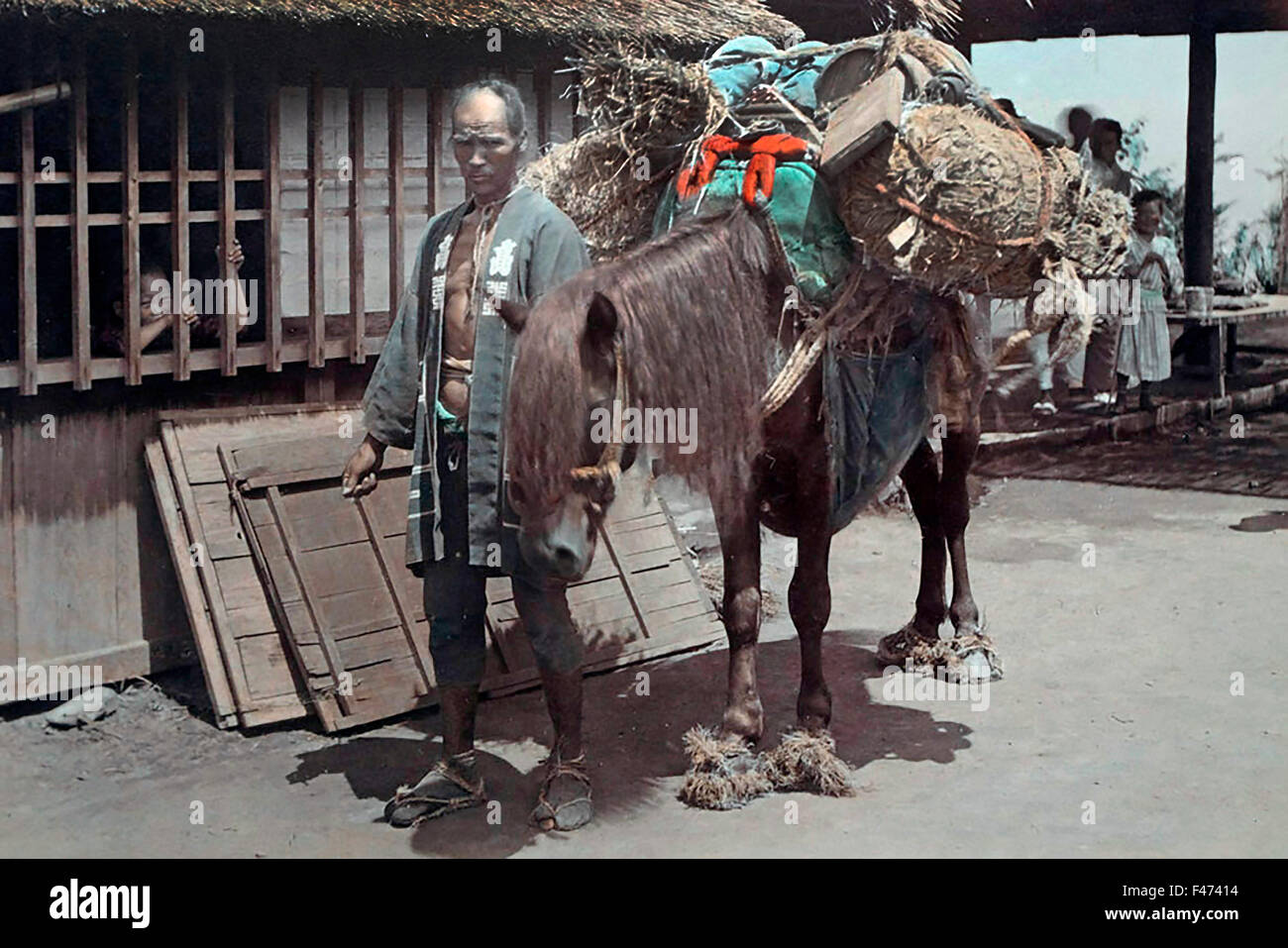 Japaner mit Transport Pferd, Japan Stockfoto